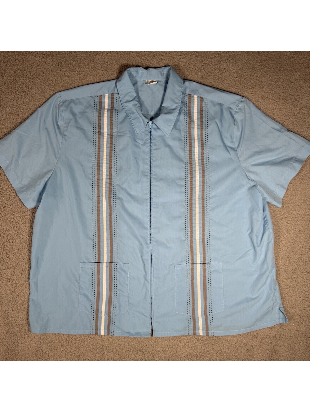 Haband Guayabera Shirt Mens 3XLT Blue Pink Zip Up Embroidery Short Sleeve Lot 2 - Picture 11 of 15